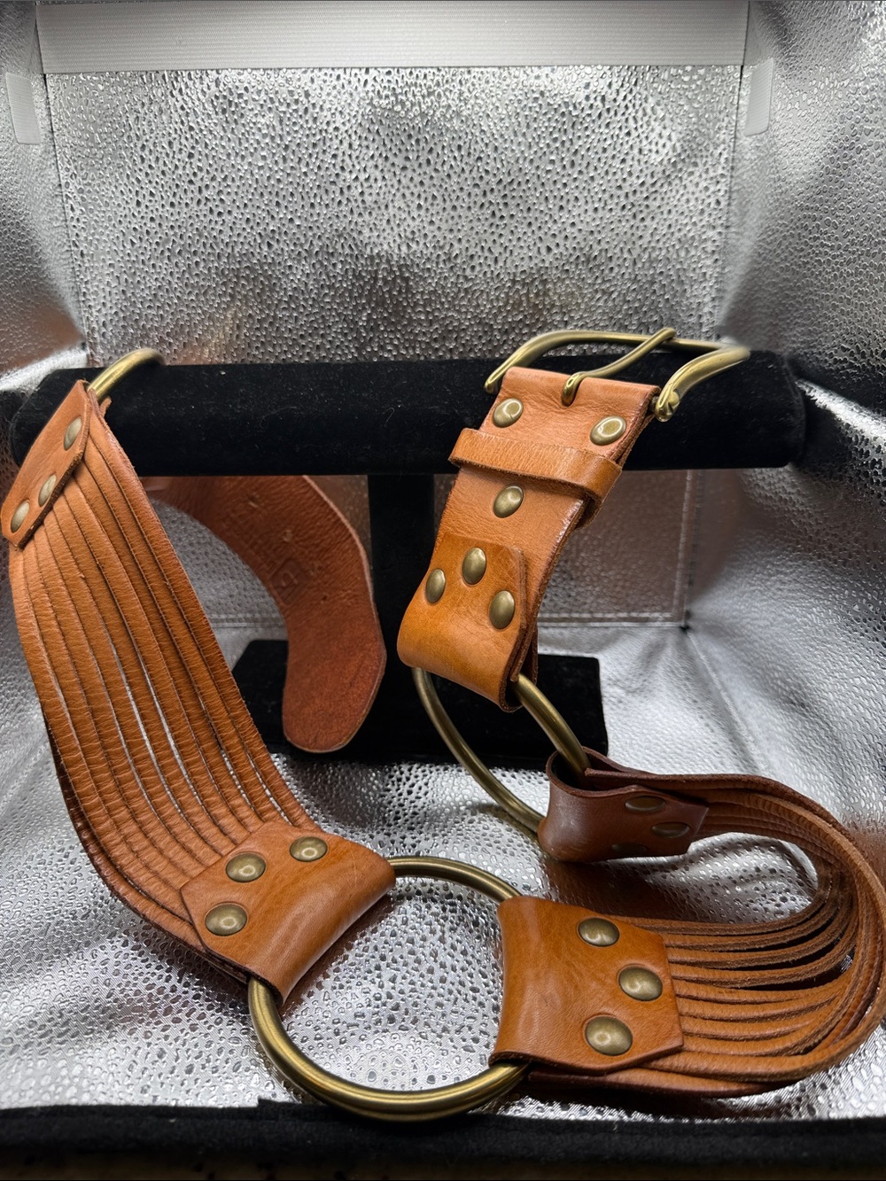 Linea Pelle solid brass buckle Cognac Brown Leather Western Belt